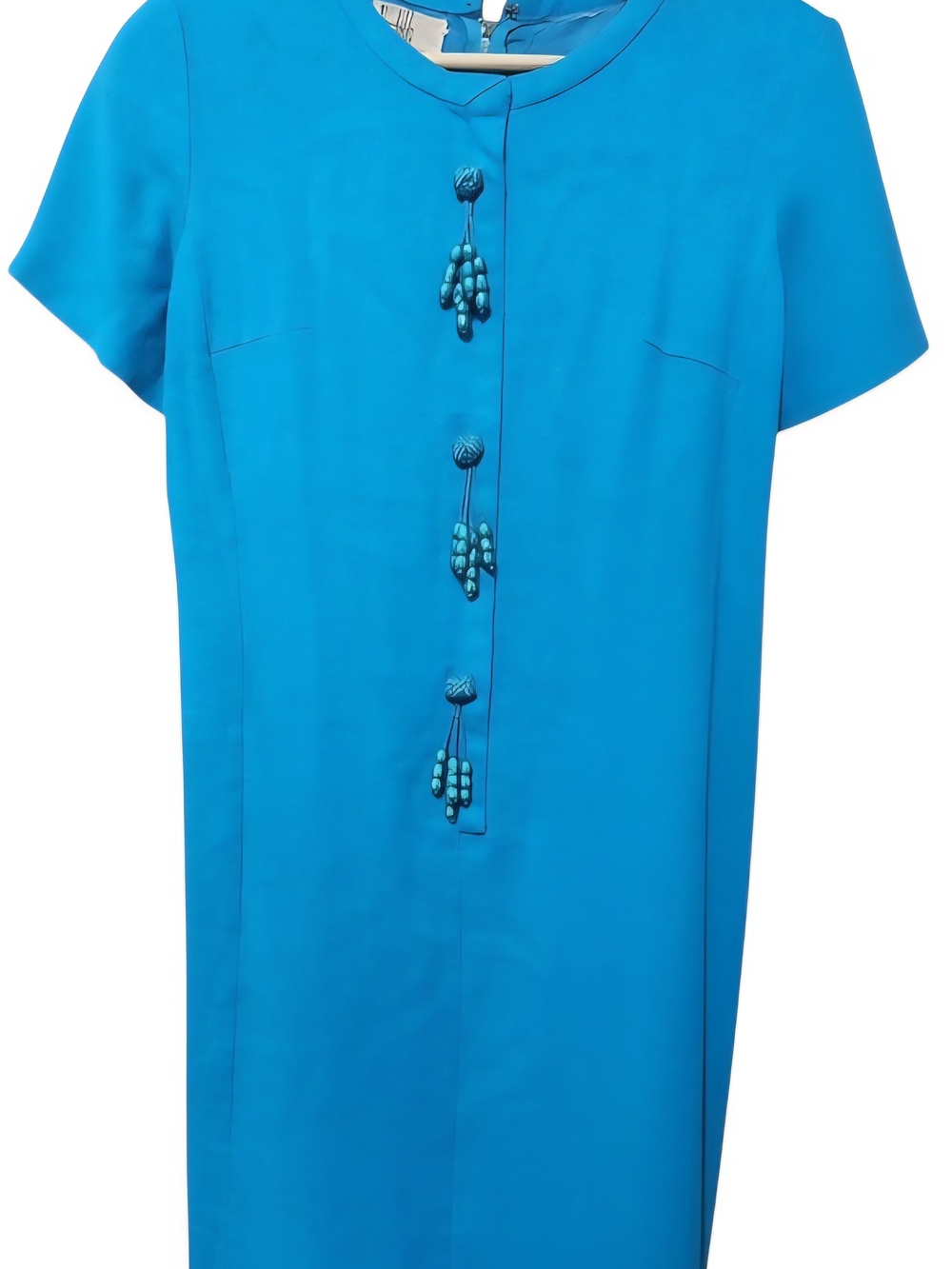 Vintage 1960s Harzfeld's Kansas City Mod Shift Dress - Turquoise Clusters - Picture 2 of 13